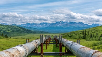 Pipeline through Alaskan landscape