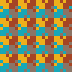 Pattern created from gold, brown, taupe and turquoise squares