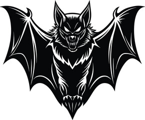 fierce bat with black and white Silhouette vector illustration on white background 