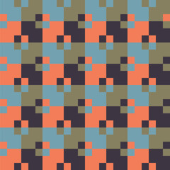 Pattern created from blue-grey, khaki, peach and brown squares
