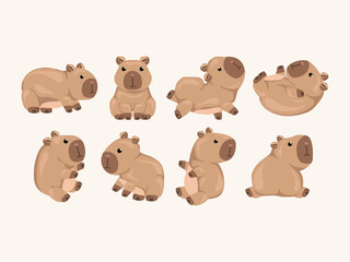 capybara mammal mascot zoo pet cute cartoon comic character flat season element abstract icon love