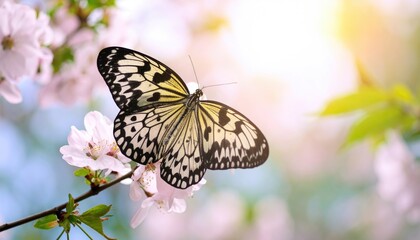 Naklejka premium Butterfly amidst spring blossoms