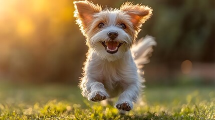 Jack Russell Terrier Running in Sunlit Grass: 2K Hyper-Realistic Pet Photography Capturing Joyful Moment