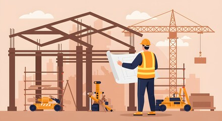 Architect Reviewing Project Plans on a Construction Development Site