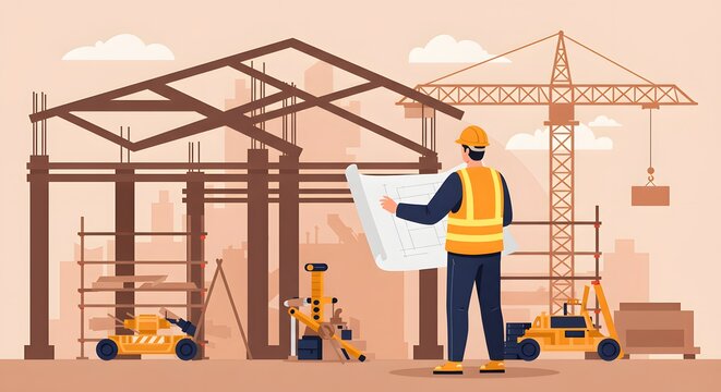 Architect Reviewing Project Plans on a Construction Development Site