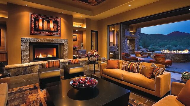 Luxurious living space showcasing contemporary design and desert landscape views