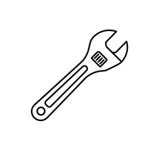 Adjustable wrench in minimalist line art style with white background  