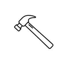 Hammer in simple line design on white background  