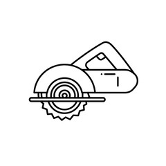 Circular saw cutting tool in minimal line art style design  
