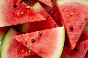Raw Organic Watermelon Slices on a Plate, top view. Close-up.