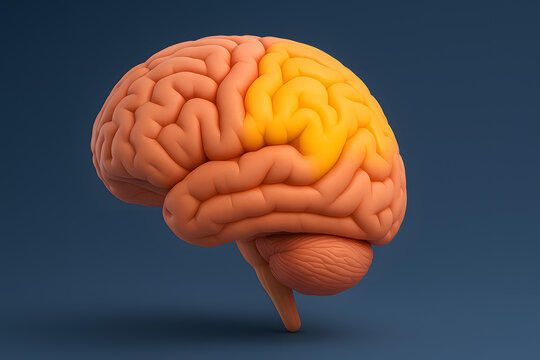 Human brain parietal lobe highlighted in anatomical 3d illustration, scientific diagram of cerebral cortex structure, neuroscience concept, cognitive function, medical education, central nervous syste