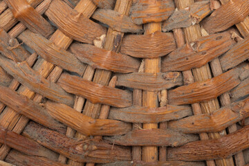 Close-up of a meticulously crafted woven basket reveals intricate patterns and natural materials....