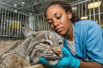 Veterinarian examines exotic animal in a bright, spacious veterinary clinic focused on providing specialized care for unique wildlife