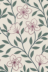 Vintage floral pattern with plum flowers and leaves