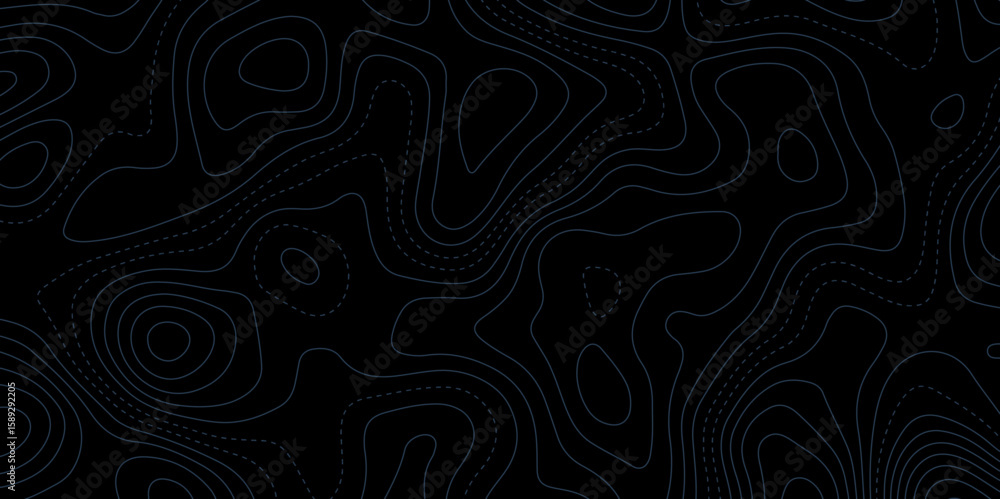 Poster a high-contrast, dark topographic map or contour line pattern, with thin, slightly off-white lines a