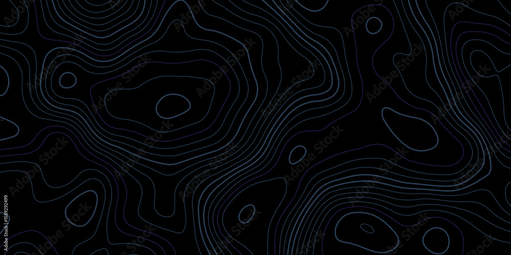 Poster a dark,abstract topographic map or contour line pattern, with thin, faint blue lines forming a compl