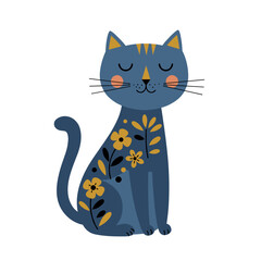Cute Scandinavian style vector illustration of a sitting cat with closed eyes for kids room decor, packaging, mug design, printed, souvenir products, pet lovers