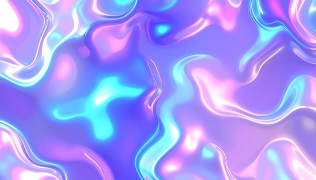 Abstract Holographic Liquid Blob Background with Shiny Dreamlike Light and Neon Iridescent Colors