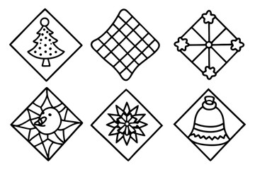Festive Quilt Pattern Line Art Vector Set
