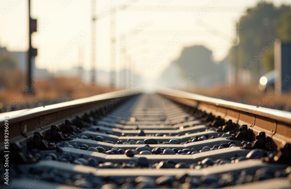 Aufkleber a close-up view of railway tracks extending into the distance on a sunny day