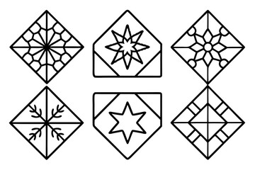 Festive Quilt Pattern Line Art Vector Set
