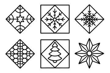 Festive Quilt Pattern Line Art Vector Set