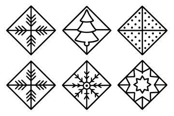 Festive Quilt Pattern Line Art Vector Set
