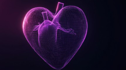 Abstract glowing wireframe heart model.