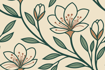 Floral Pattern With Green Leaves And White Flowers