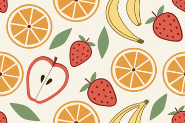 Fruit collage pattern with oranges strawberries and bananas