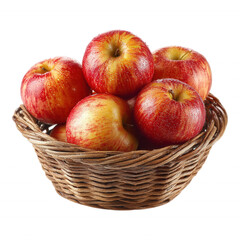 Fresh Red and Green Apples in Wicker Basket on transparent background