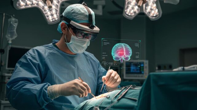 Advanced Surgical Operation: Surgeon Utilizing Augmented Reality for Brain Surgery Innovation - Powered by Adobe