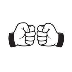 Two fists bumping together, vector illustration symbolizing teamwork, greeting, and friendship outline.
