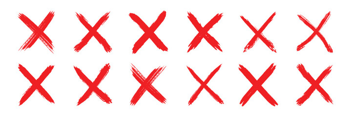 Brush strokes cross mark. check mark, tick mark, and cross brush sign red checkmark and red X icons, buttons for vote. eps 10 © Hike Studio 444