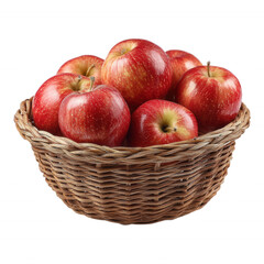 Fresh Red and Green Apples in Wicker Basket on transparent background