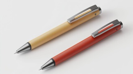 Two pens, orange and yellow, on white background.