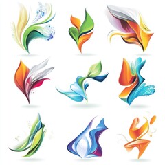 Nine vibrant, abstract floral designs in various colors.