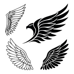 Obraz premium Four Wing Designs in Black and White An Assortment of Avian Inspired Wing Silhouette Illustrations