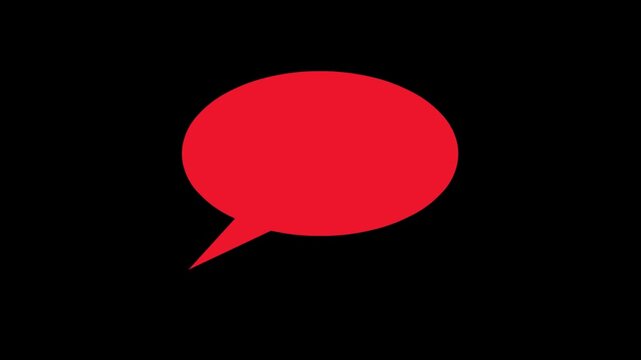 A vibrant lime red speech bubble graphic, simple and clean, set against a pure black background.
