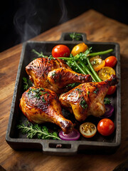 Smoky Fire-Grilled Chicken Drumsticks with Cherry Tomatoes and Fresh Herbs