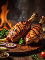 Smoky Fire-Grilled Chicken Drumsticks with Cherry Tomatoes and Fresh Herbs