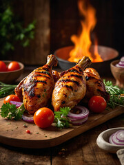 Smoky Fire-Grilled Chicken Drumsticks with Cherry Tomatoes and Fresh Herbs
