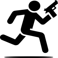 Silhouette Figure on the Run with Gun: A dynamic silhouette figure sprints urgently while brandishing a gun, creating a sense of pursuit.