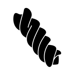 Isolated fusilli pasta piece in black and white art silhouette