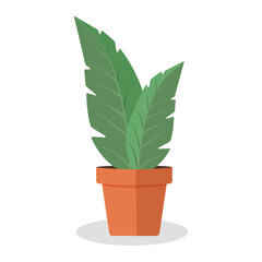 Obraz premium Minimal vector illustration of a green potted plant on a white background. Simple houseplant in a terracotta pot. Perfect for eco themes, interior decor, nature, and botanical design.