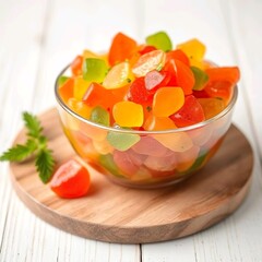 Colorful Fruit Jelly in a Glass Bowl