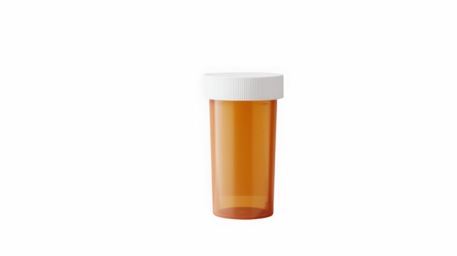 Orange plastic pill bottle with blank label for medicine, supplements, and pharmacy use
