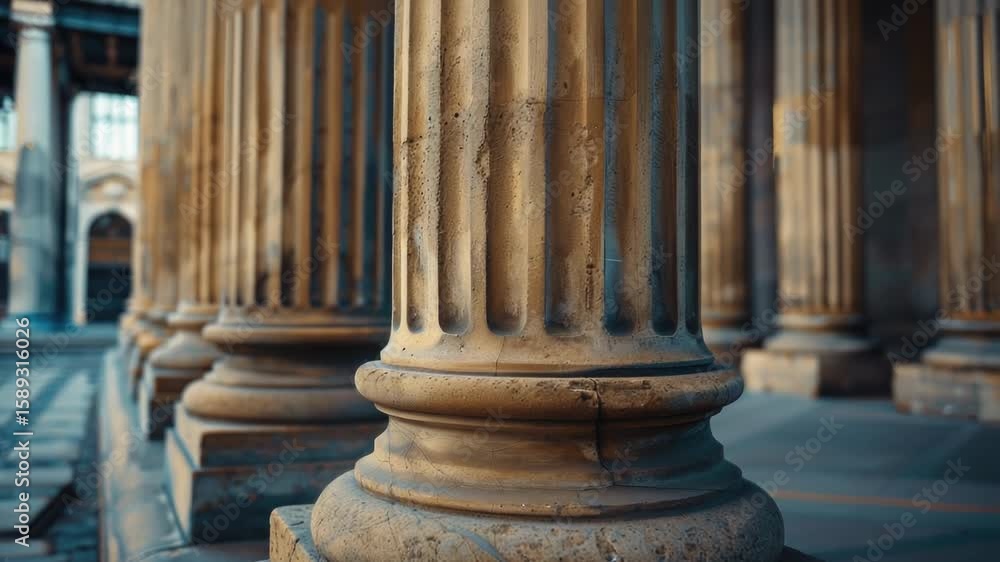 Poster a close-up shot of a row of columns on a sidewalk, perfect for use in urban or architectural setting