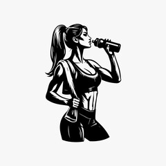Naklejka premium Fitness Woman Drinking Sports Drink in Profile View.