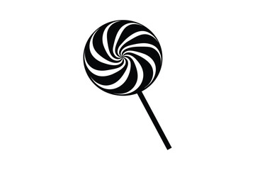 Black and white lollipop illustration with spiral design on white background candy sweet treat